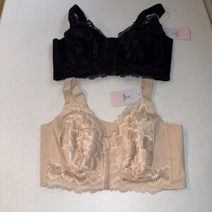 NWT ZipLacy Ultra Soft Front Zip Wireless Lifting Bra Nude & Black Lot of 2  XL